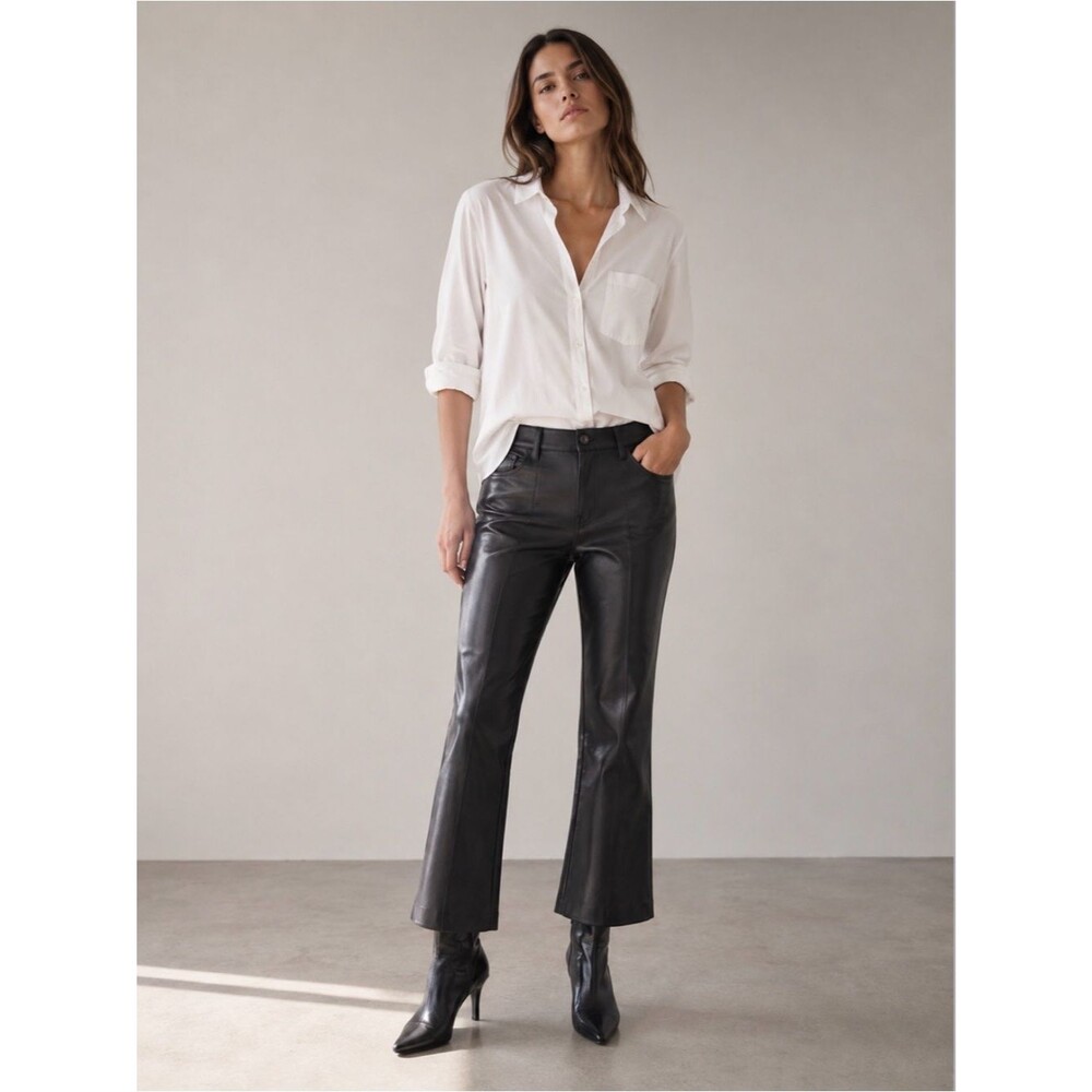 7 For All Mankind High Waist Slim Kick Faux Leather Pants Black Size 30 Vegan